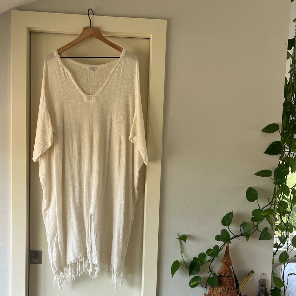 Organic Boho Ivory kaftan / poncho / beach cover up / festival dress